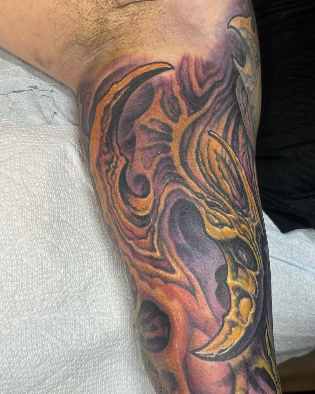Biomechanical color sleeve in purple and orange