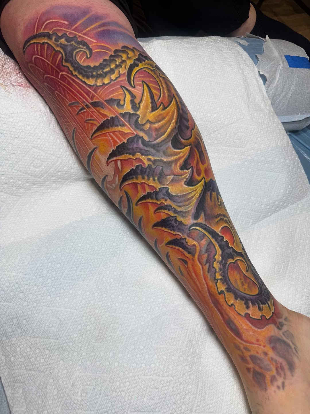 Biomechanical lava Cthulhu leg sleeve in color