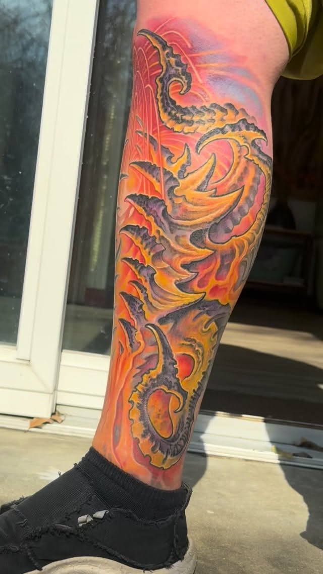 Biomechanical lava Cthulhu leg sleeve in color