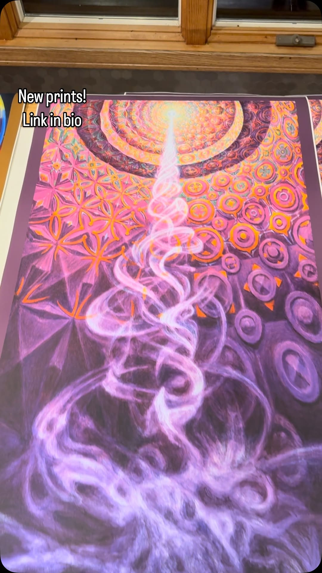 Psychedelic mandala art print in pink and purple