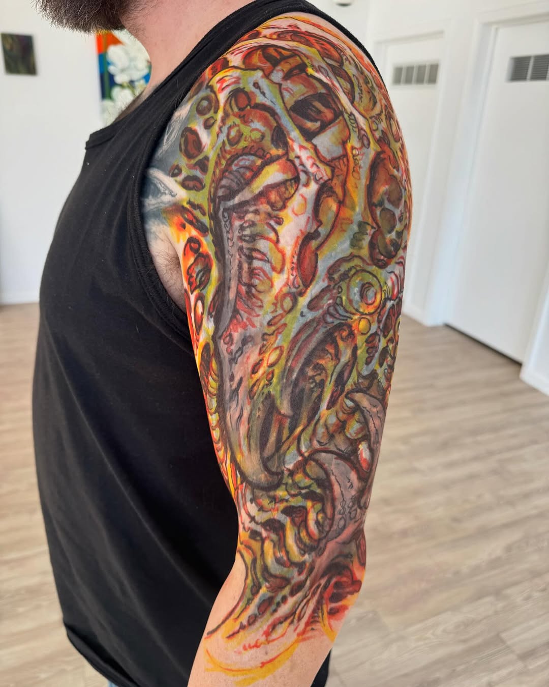 Biomechanical color coverup sleeve in progress