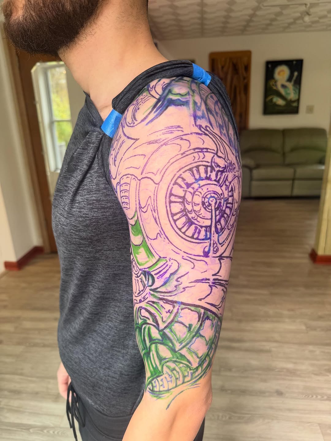 Biomechanical armor half-sleeve stencil