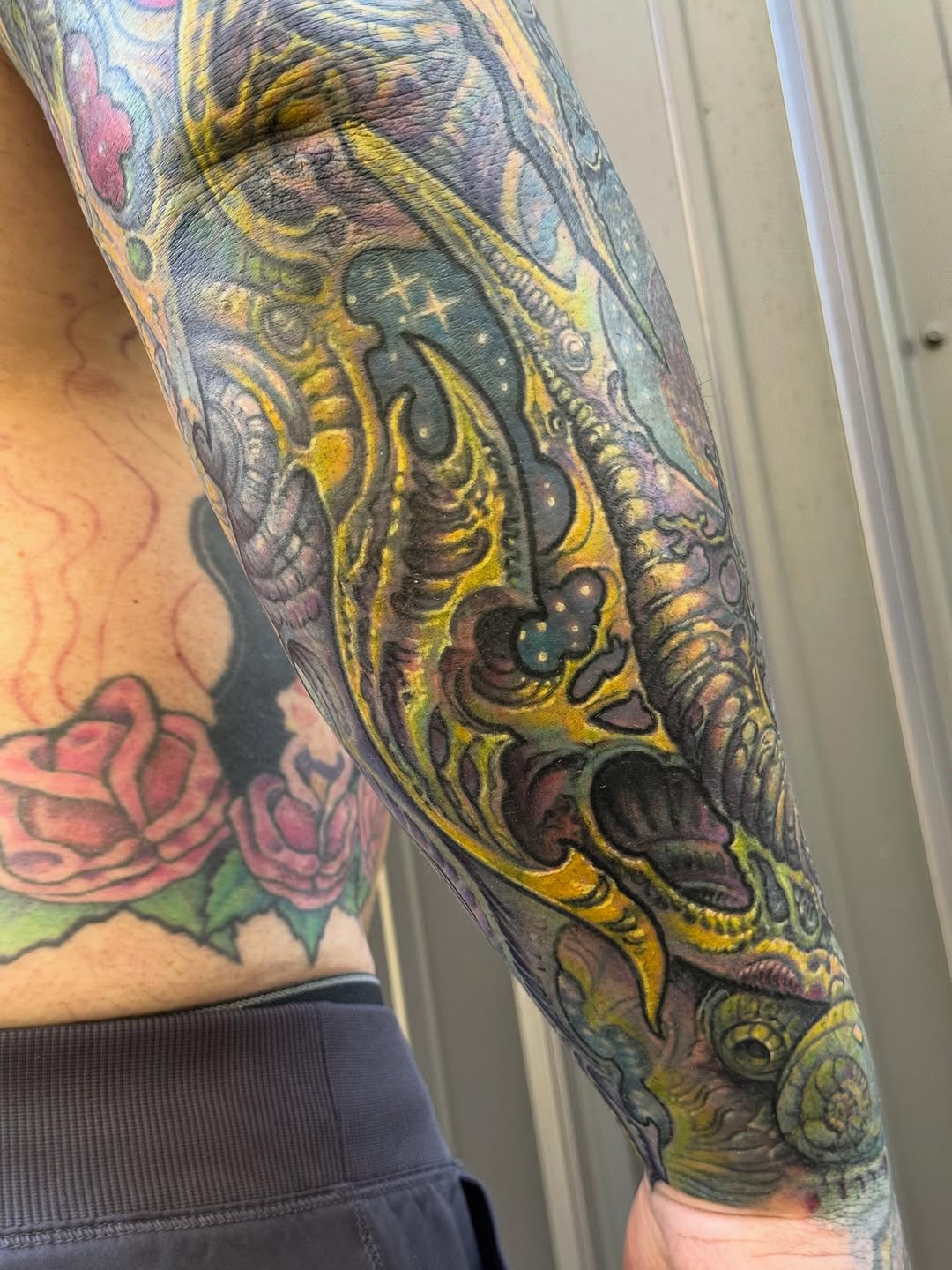 Biomechanical color full sleeve in yellow and teal