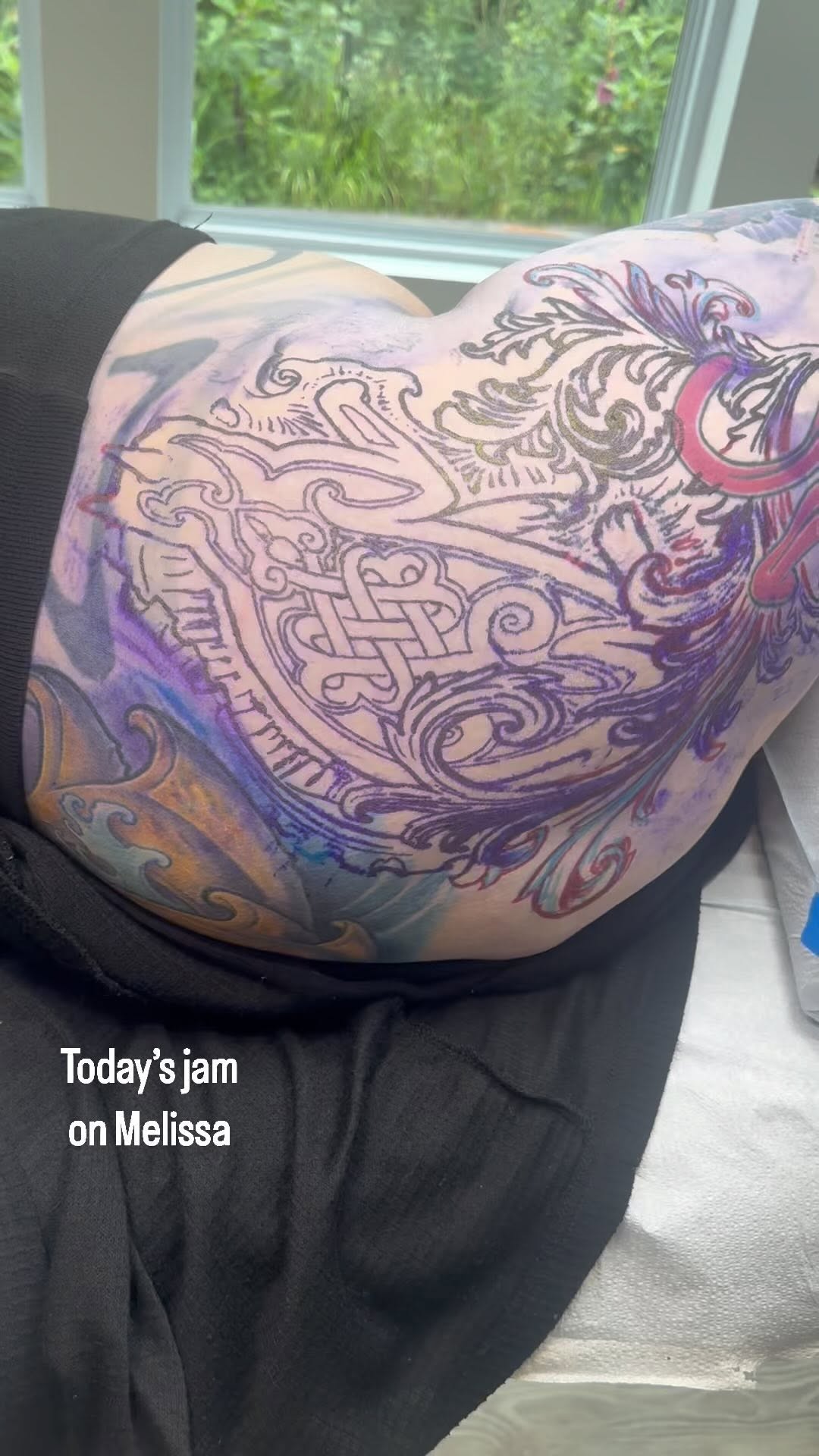 Ornamental Celtic biomech back stencil in progress
