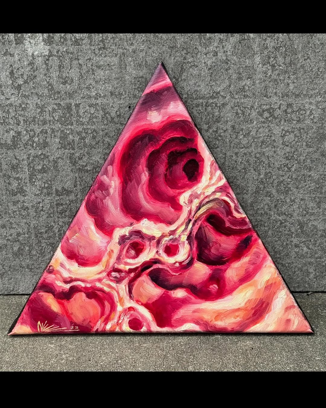 Pink abstract triangular oil painting