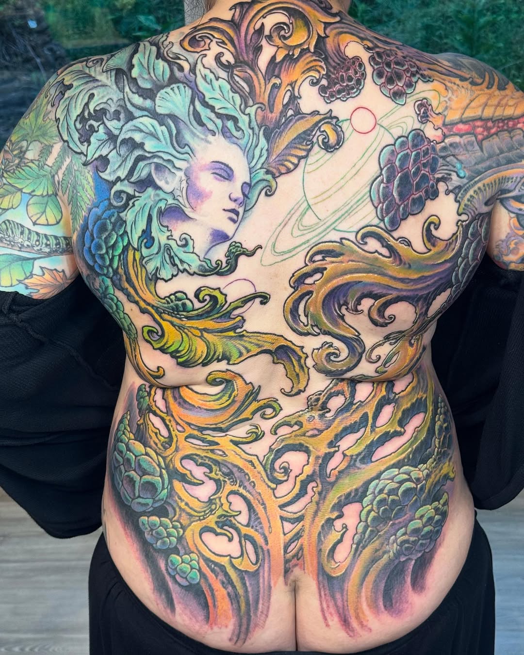 Surreal goddess back-piece in color, WIP