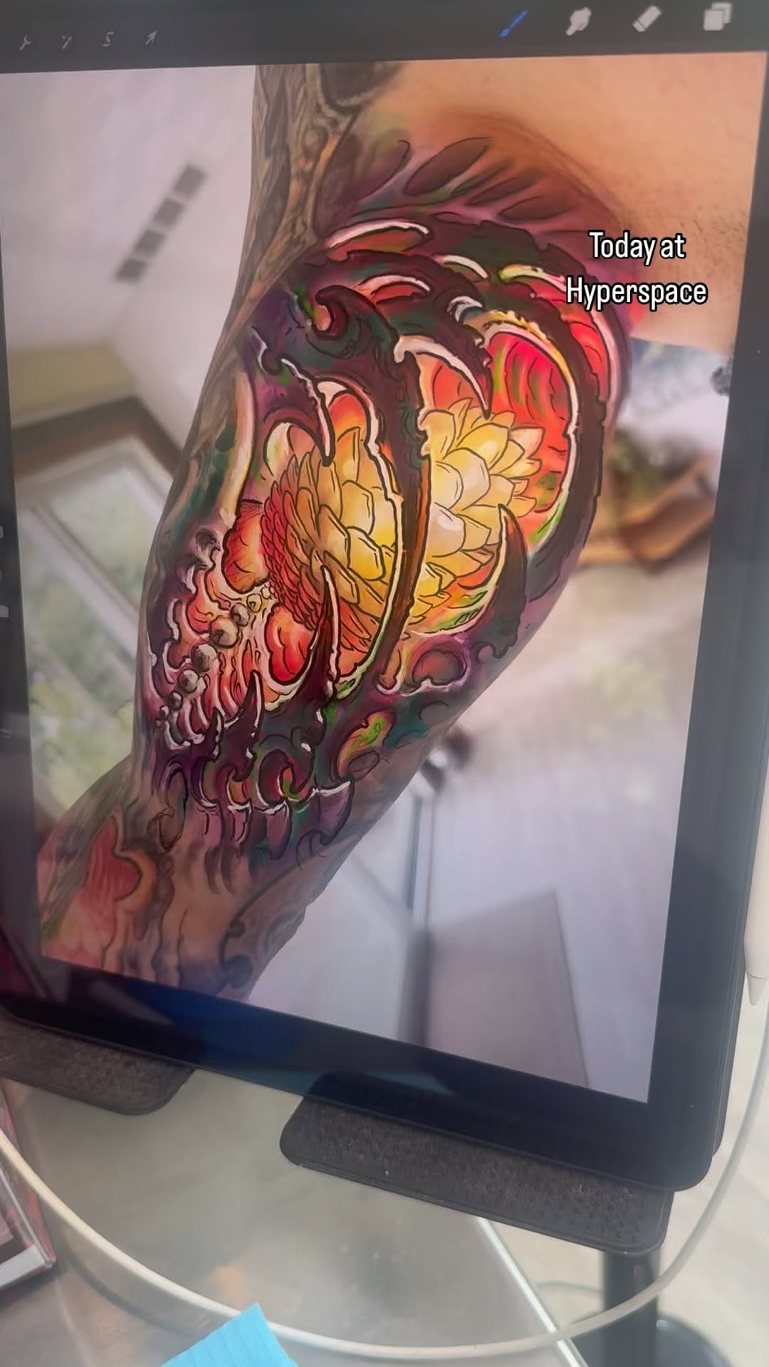 Neo-traditional biomech floral sleeve stencil