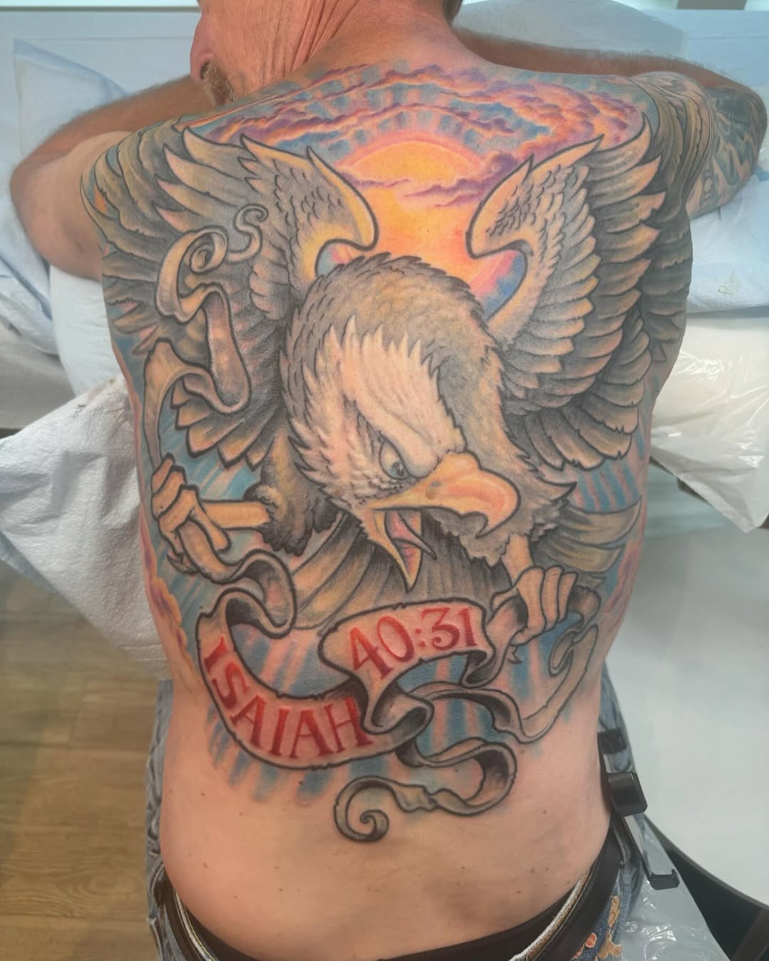 Color American eagle back piece with Isaiah 40:31