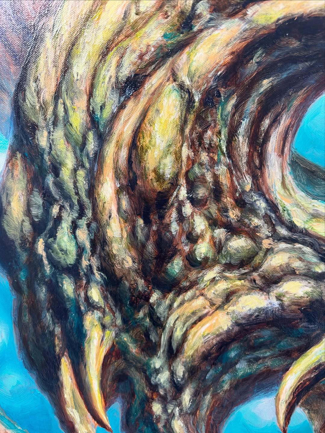 Surreal creature oil painting in progress