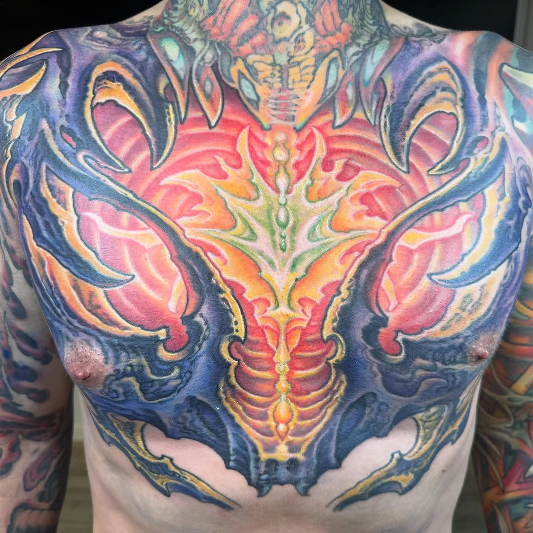 Color biomechanical full chest tattoo