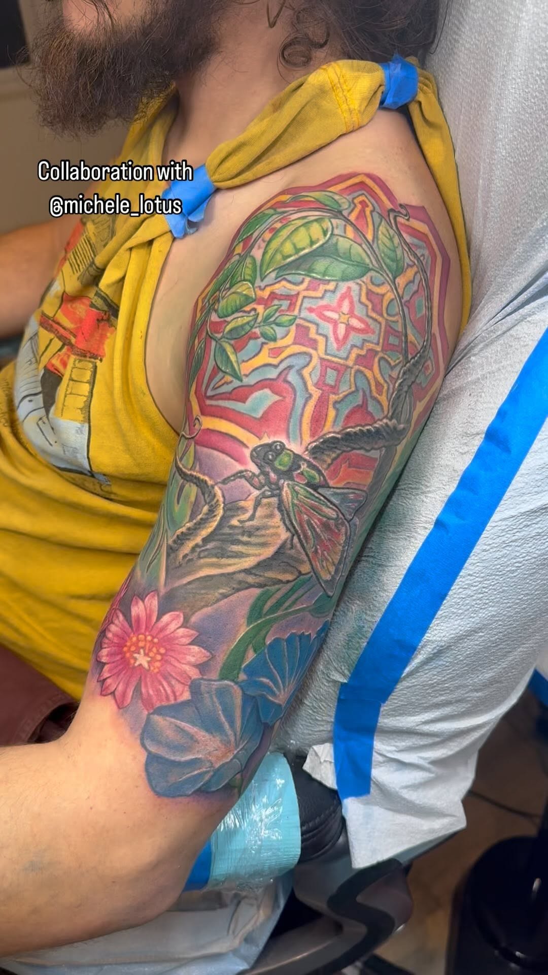 Color cicada and psychedelic florals half sleeve