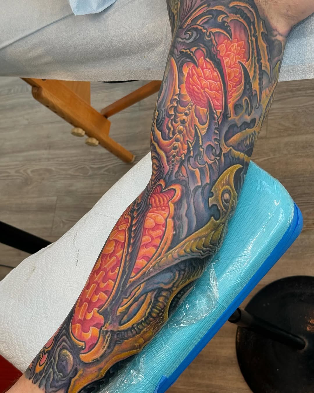 Biomechanical color sleeve tattoo, full arm