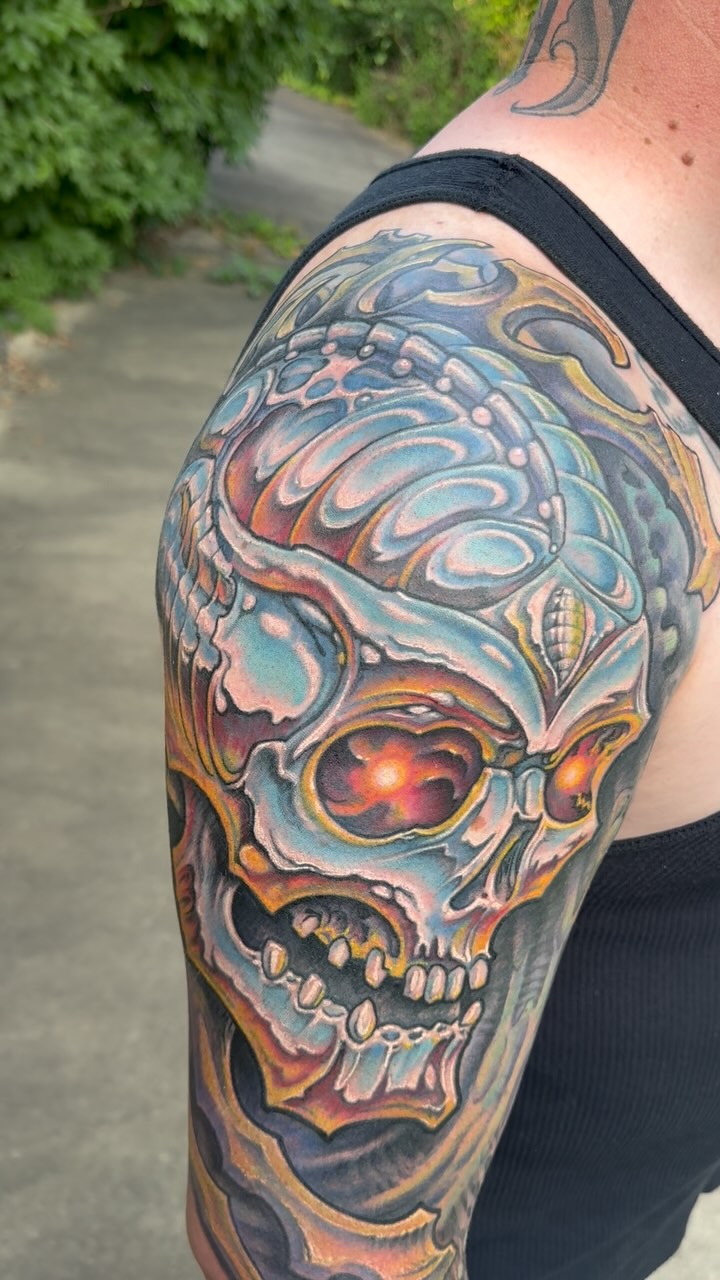 Biomechanical chrome skull sleeve in color