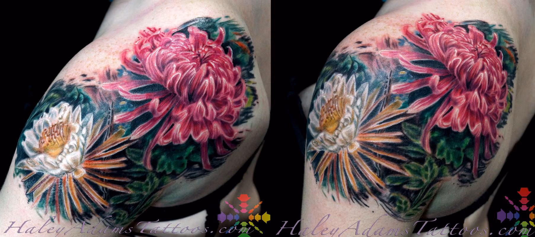 flowers on shoulder and upper arm