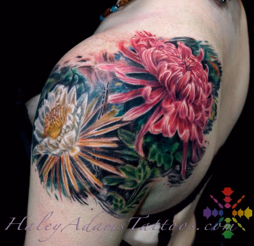 flowers on shoulder and upper arm view 2