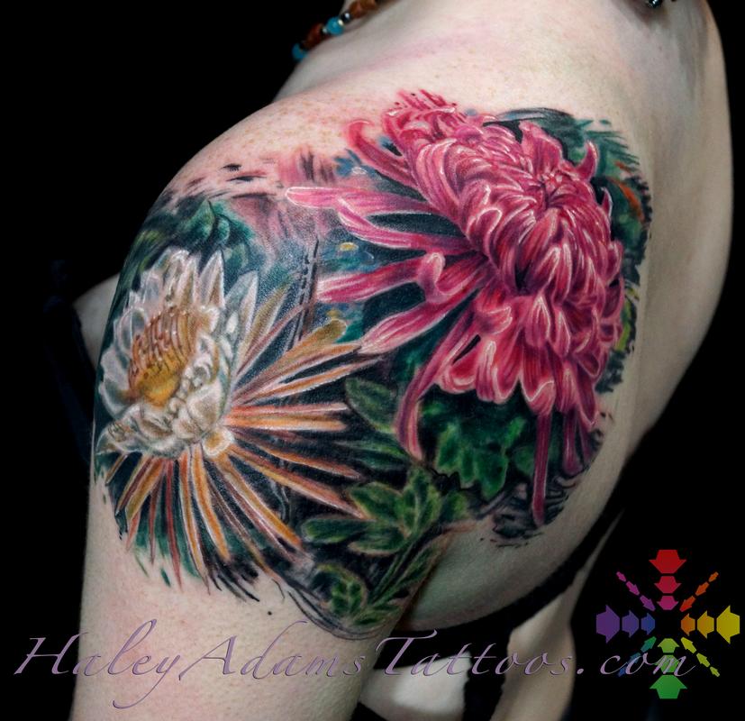 flowers on shoulder and upper arm view 2