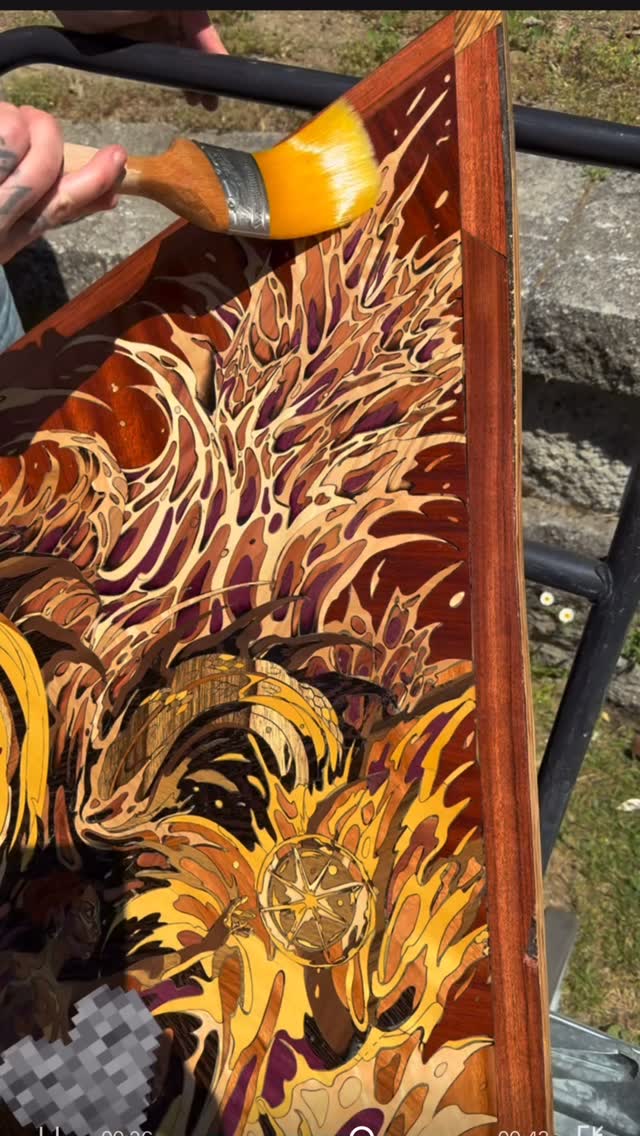 Shallacing my wood piece made from a drawing I did