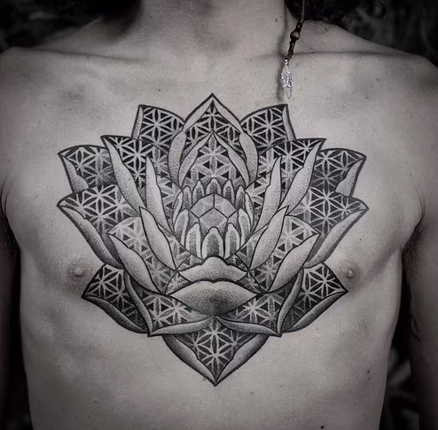 blackwork dotwork lotus