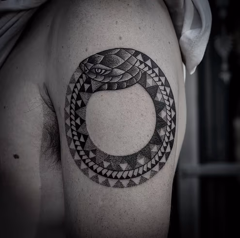 blackwork dotwork snake