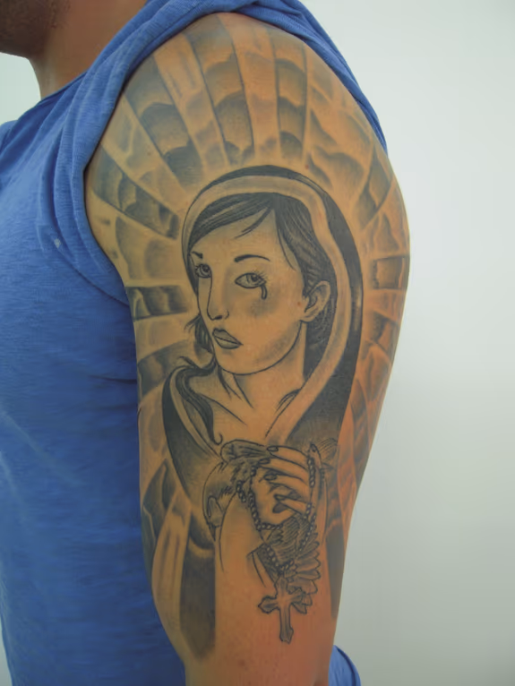 Black and gray Mary Tattoo