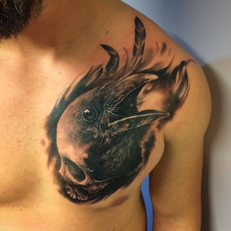 Skull and crow (cover up)