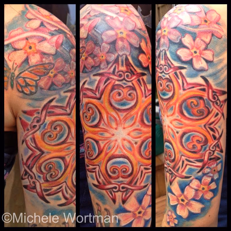 Mandala and cherry blossom half sleeve
