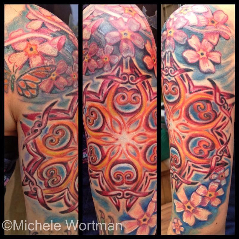 Mandala and cherry blossom half sleeve