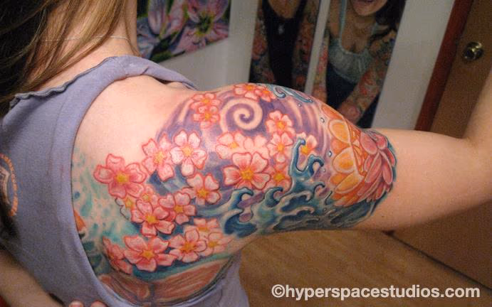 Cherry Blossom water lotus tattoo