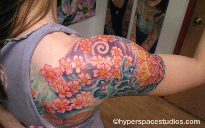 Cherry Blossom water lotus tattoo