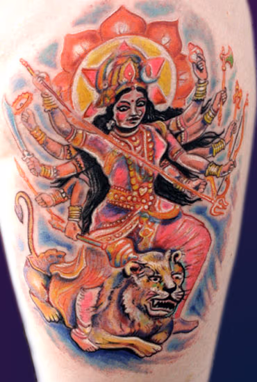 Hindu 10 arms over Lion