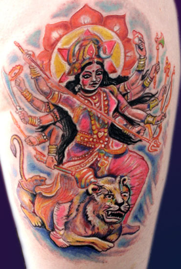 Hindu 10 arms over Lion