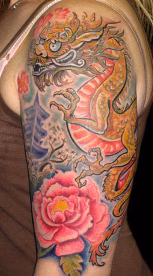 Asian Dragon with Flower