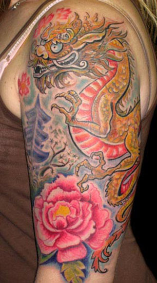 Asian Dragon with Flower