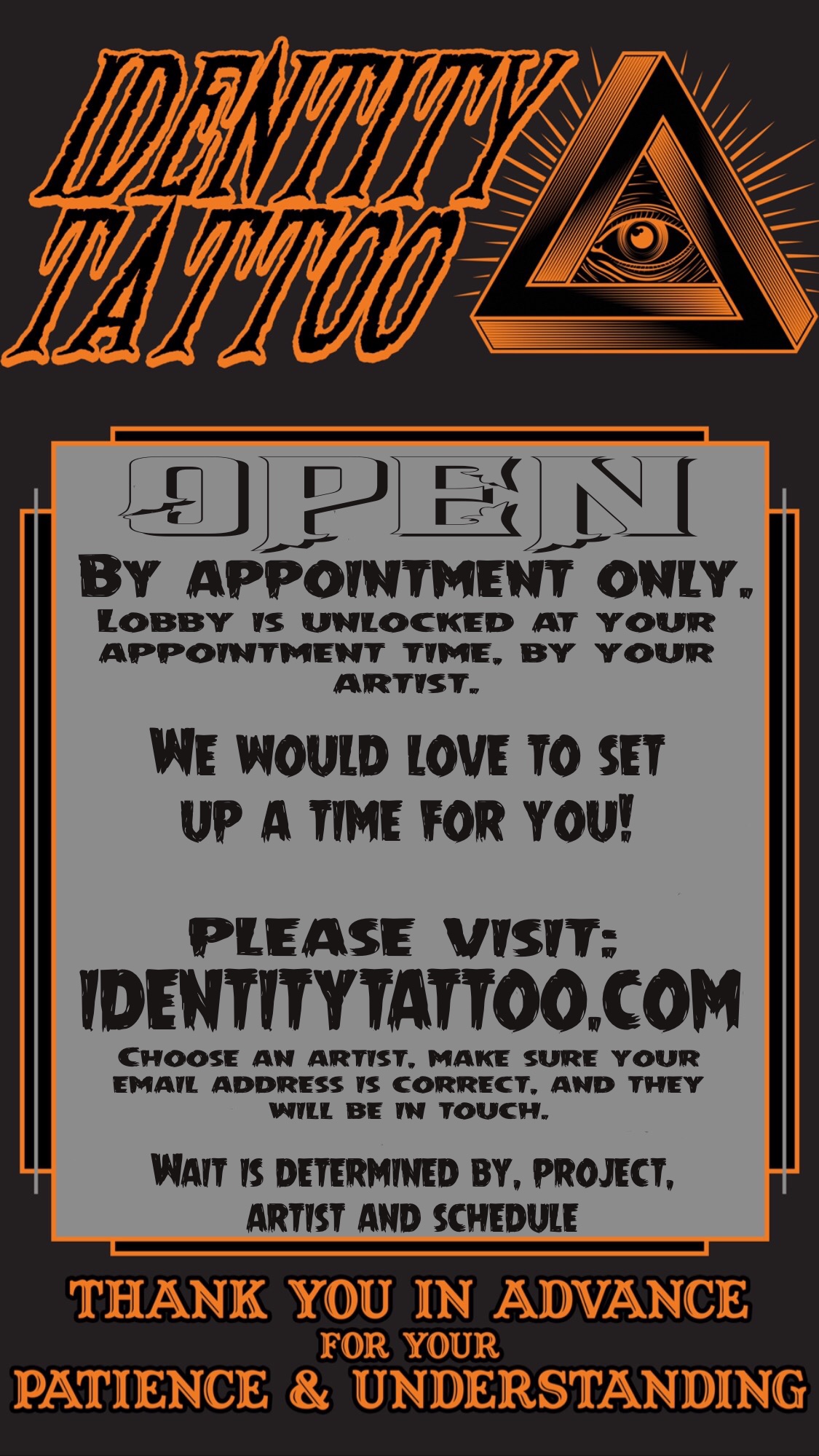 We are open by appointment.