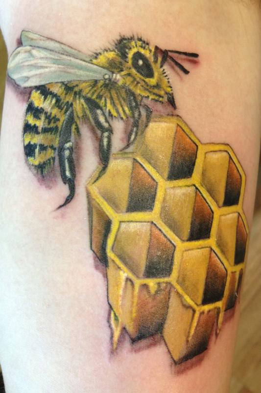 Bee with honeycomb