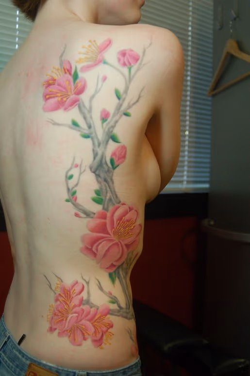 Flowers and tree on ribs