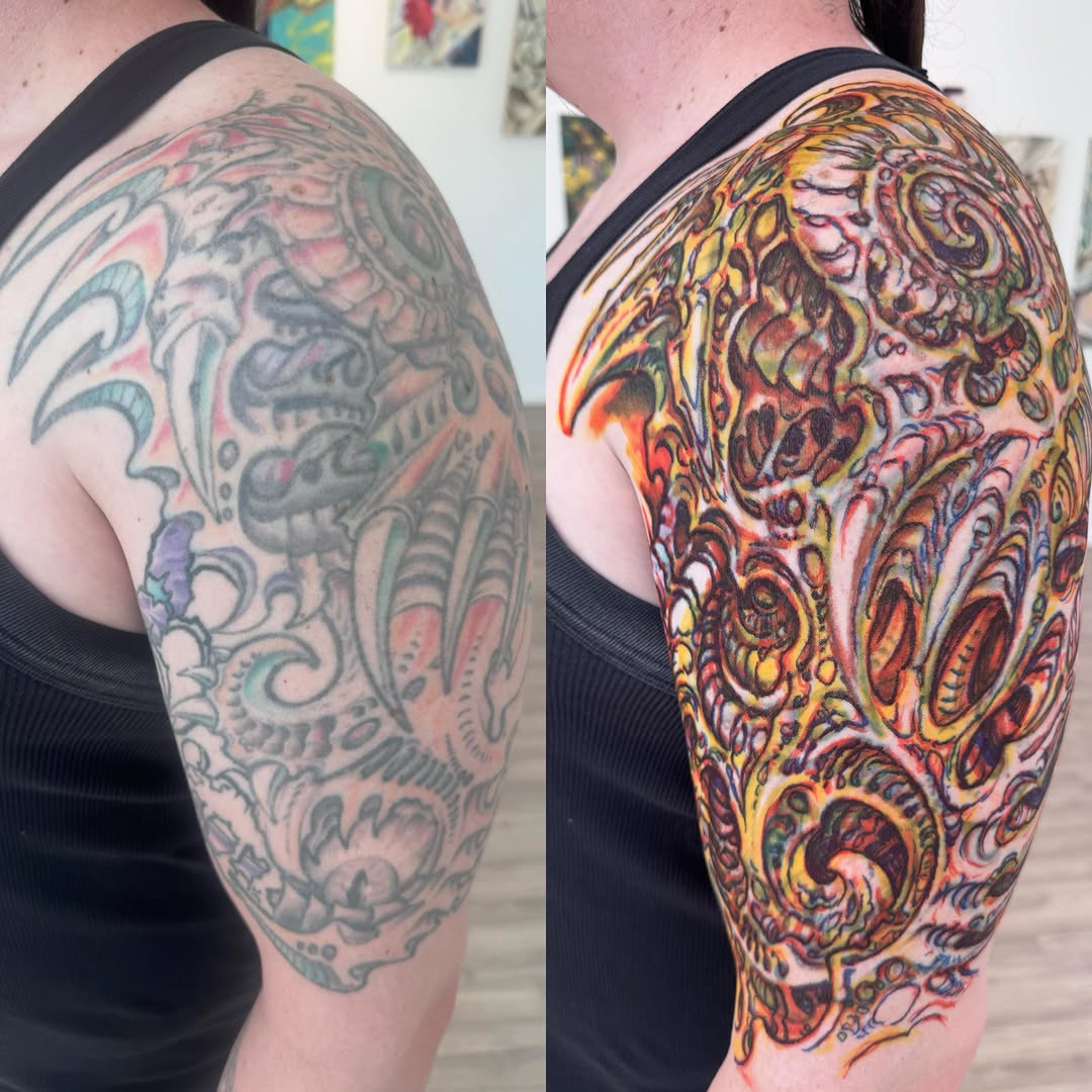 Biomechanical half-sleeve marker mockup on arm