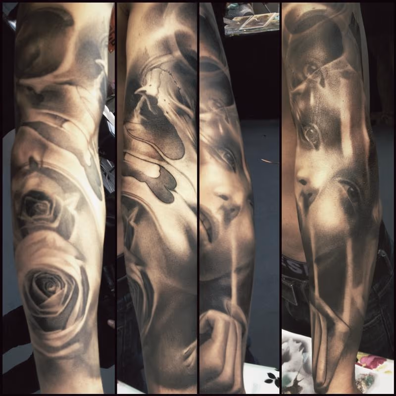 Surreal roses and face half sleeve