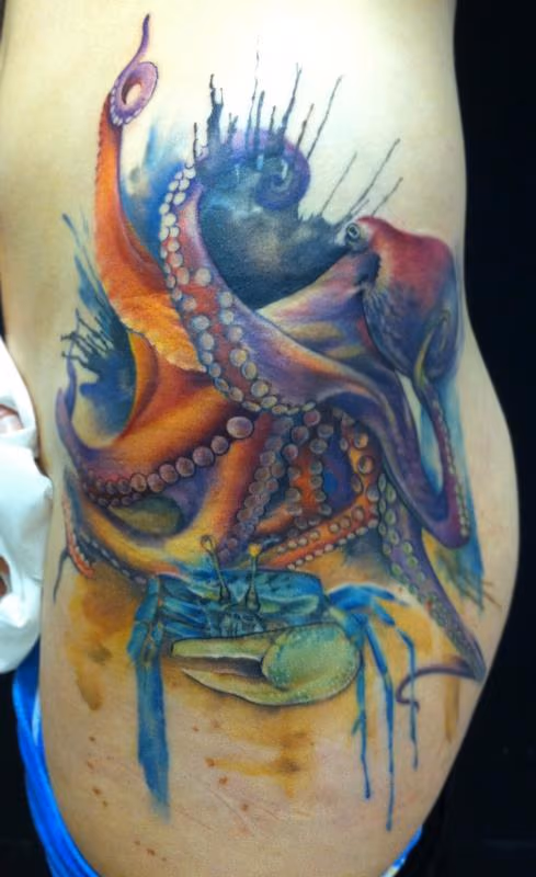 Octopus and crab tattoo