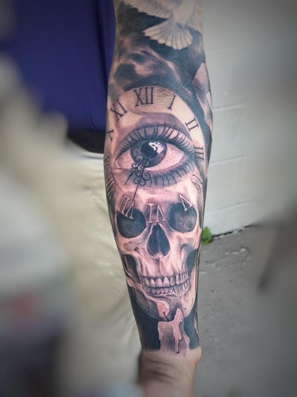 Skull, eye, clock