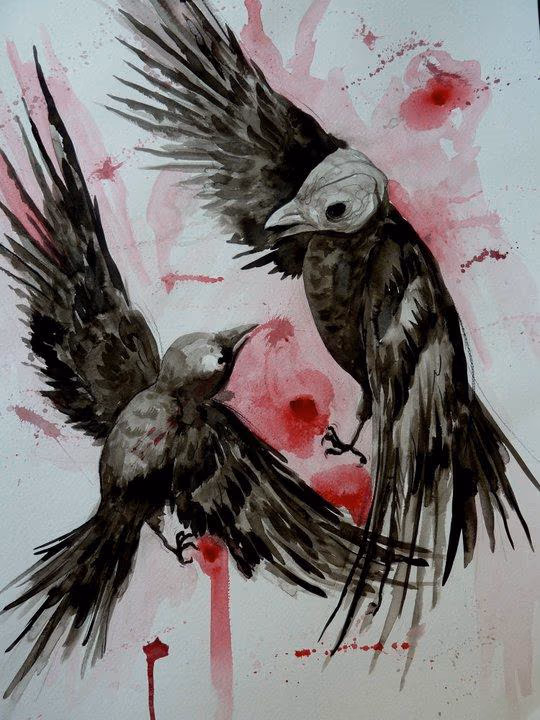 Birdfight Watercolor