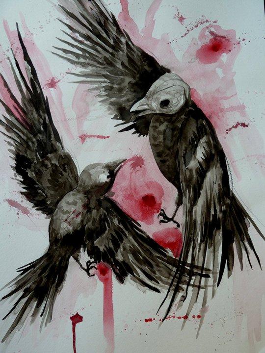Birdfight Watercolor