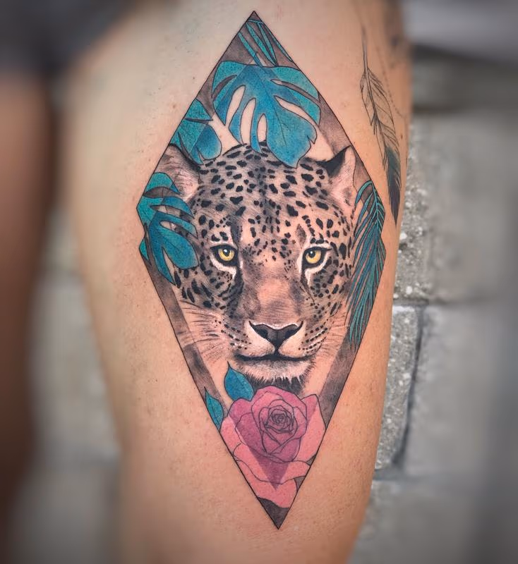 Jaguar, diamond, floral