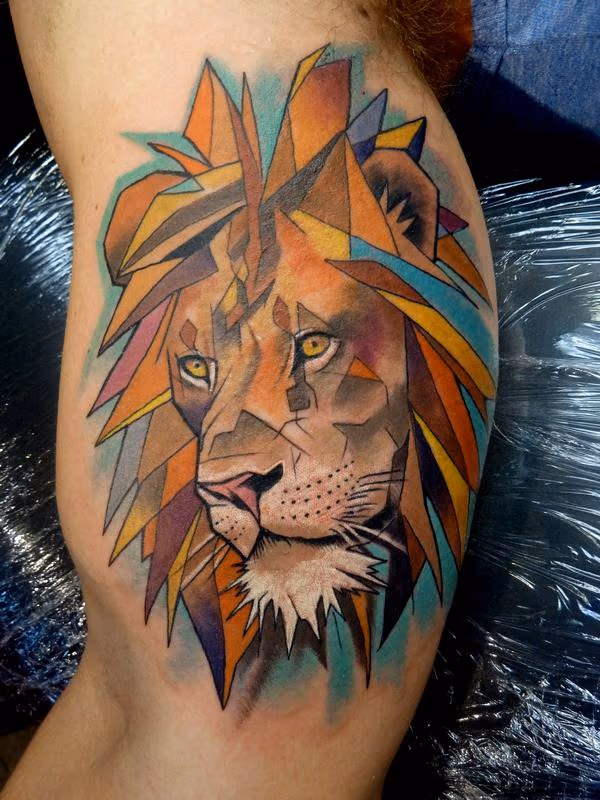 Geometric lion tattoo