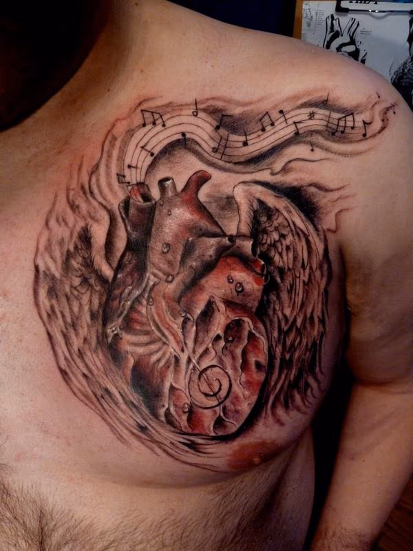 Musical Anatomical Heart Tattoo