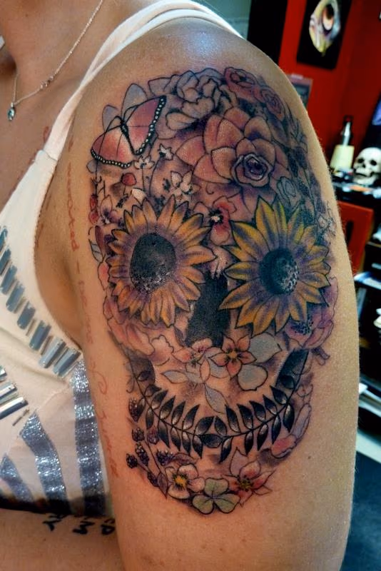 Day of the Dead skull with flowers