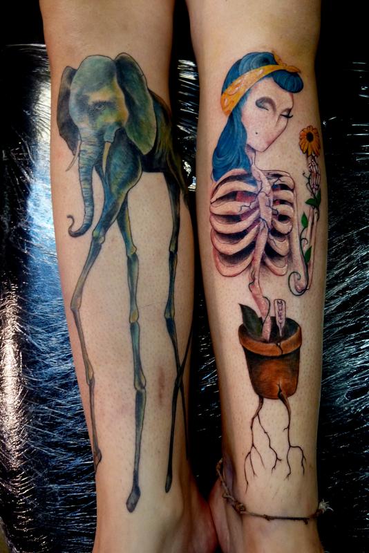 Skeletal Growth shin tattoos