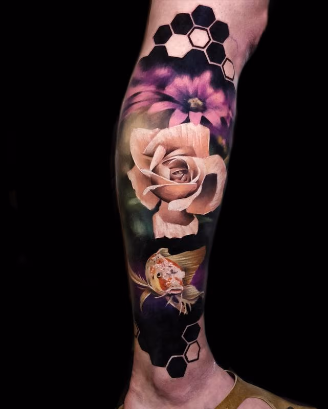 Flowers and Fish Tattoo