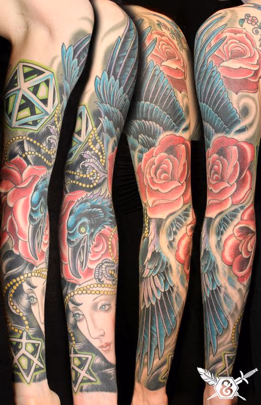 Raven and roses
