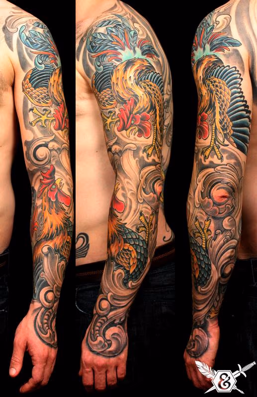 Roosters and ornament sleeve